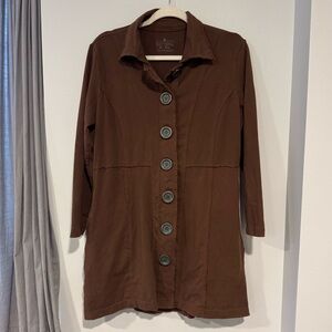 Neon Buddha collared brown button down knit cotton cardigan coat size large